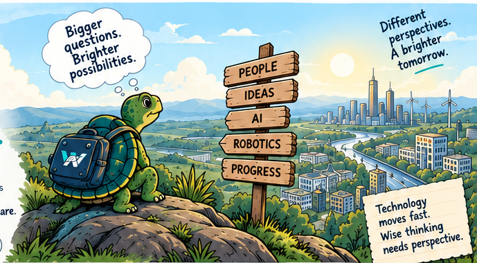 Wise Minds illustration showing people, AI and robotics